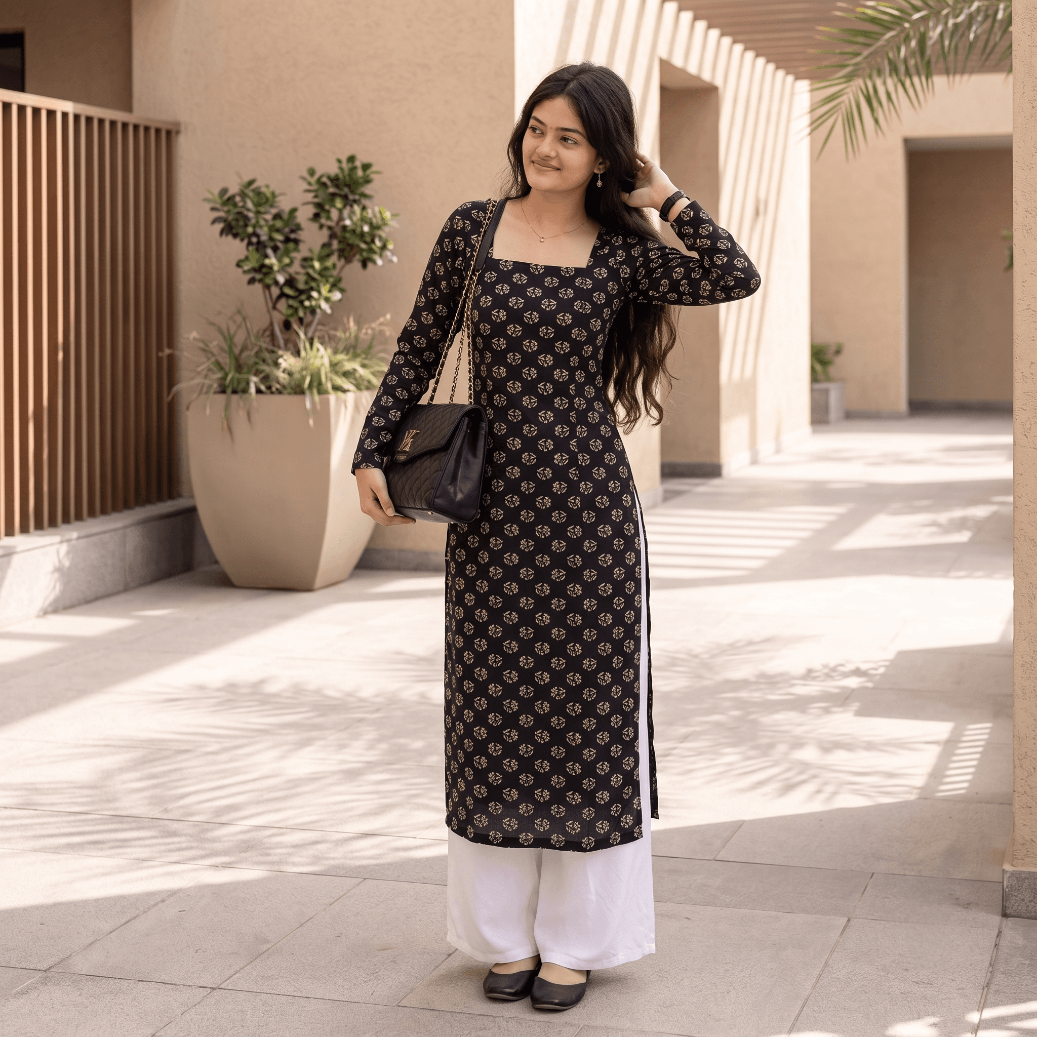 Black Printed Cotton Kurti