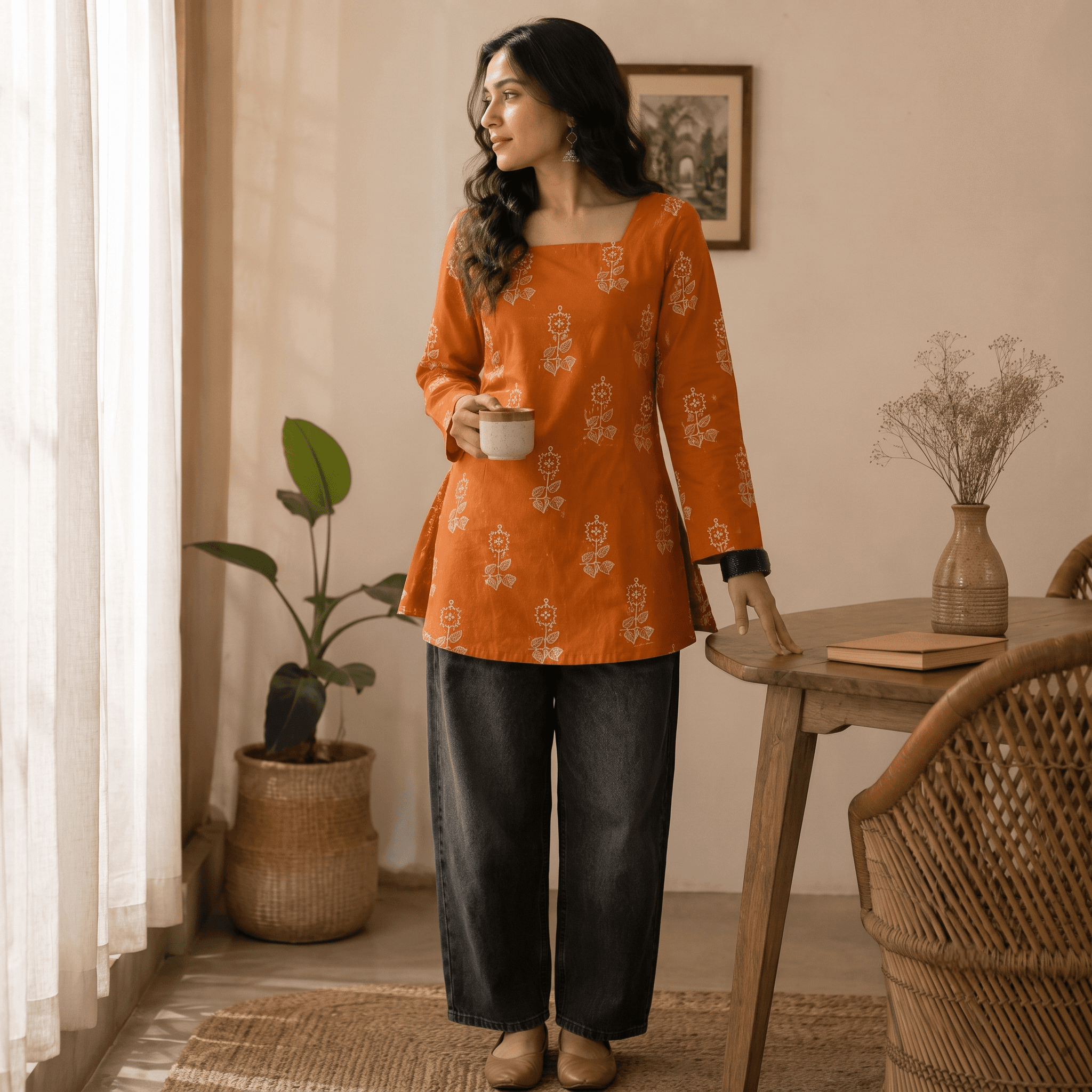 Cotton Floral Printed Short Kurti